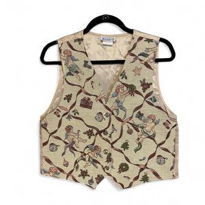 Vintage Mirror tan and cream tapestry vest size L